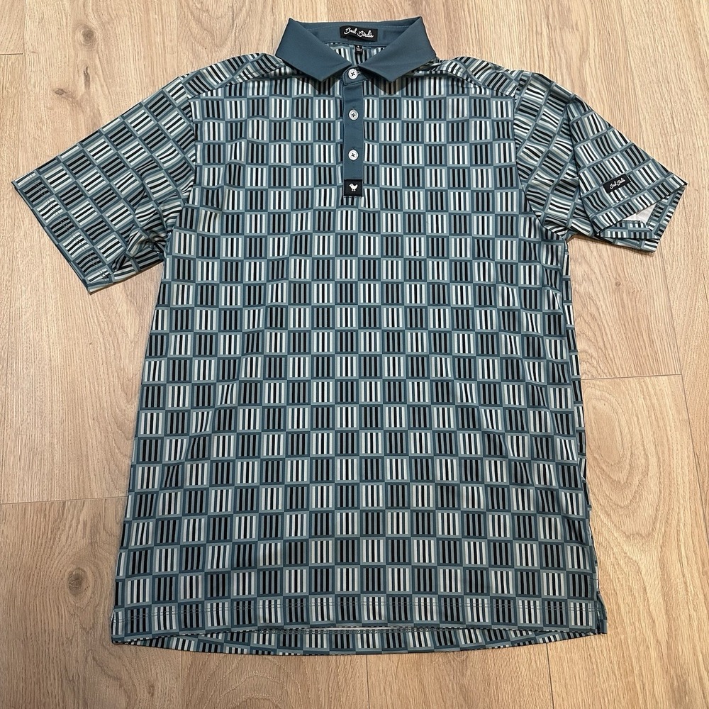 Bad Birdie Golf Polo Mens Small Blue Geometric Short Sleeve Performance Shirt